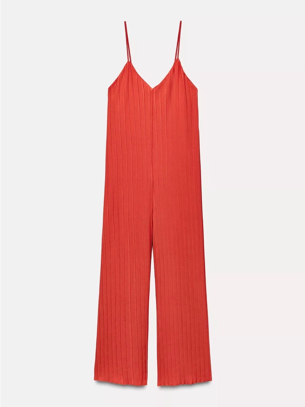 Zara Coral-Red Pleated Wide-Leg Jumpsuit